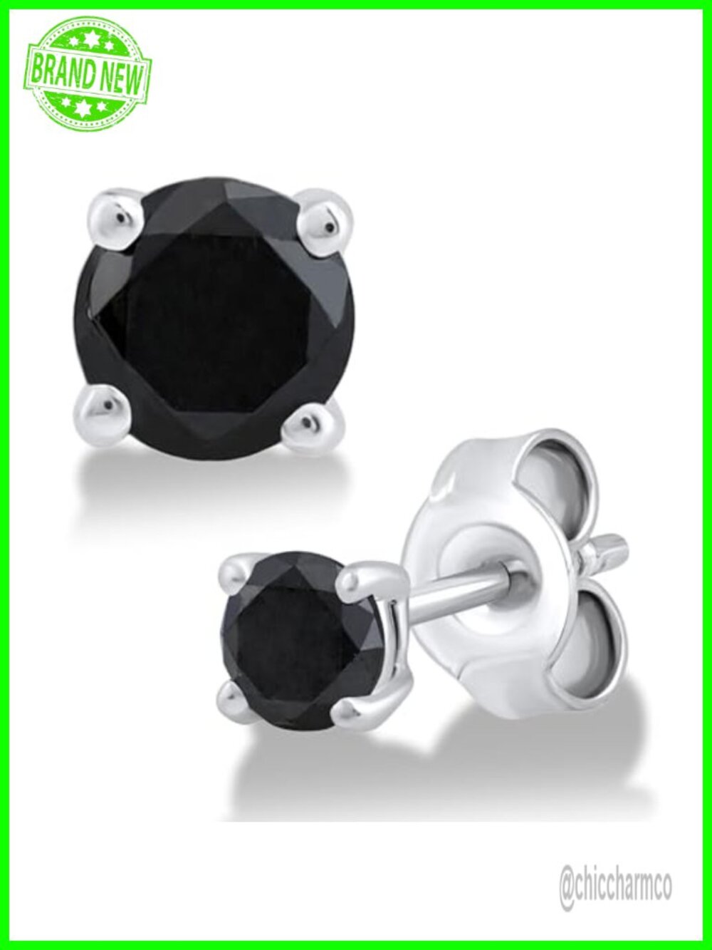 14K Gold Plated 925 Sterling Silver Black Diamond Stud Earrings 4 Prong